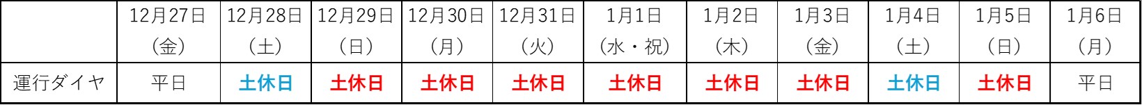 【お知らせ】年末年始ダイヤのお知らせ
