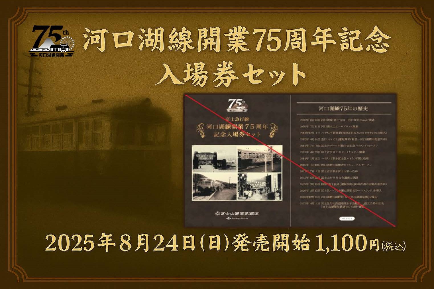 【絶賛発売中！】河口湖線開業75周年記念入場券セットについて