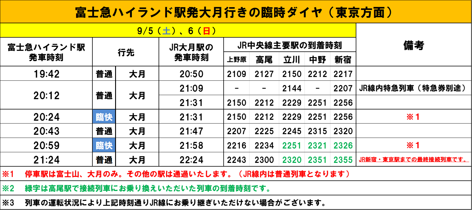 9月5日（土）、6日（日）富士急ハイランド・コニファーフォレストでのコンサート開催に合わせて臨時列車を運転いたします！